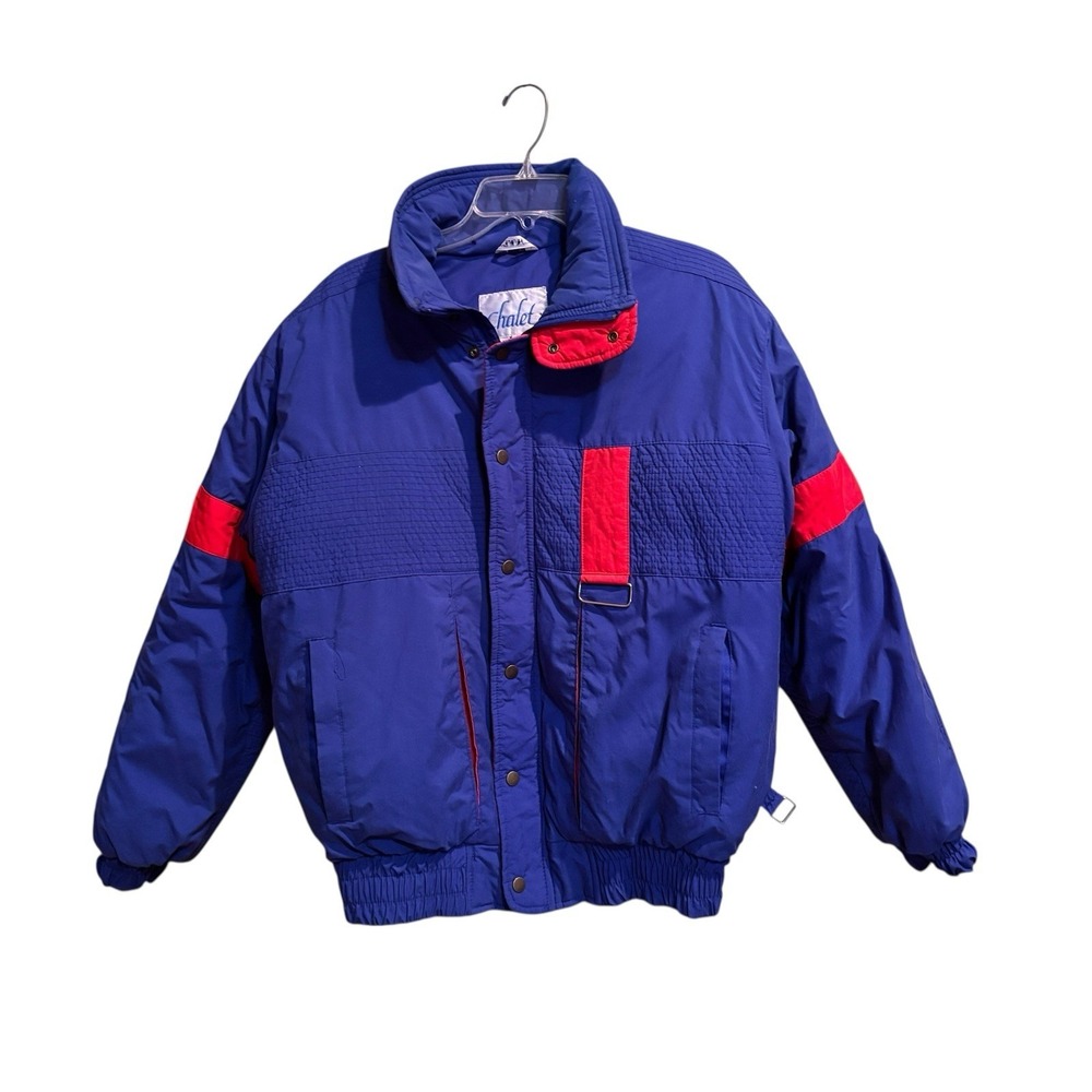 Vintage Chalet Duck‎ Down Jacket Blue Red Colorblock Puffer Coat Men's M 80s